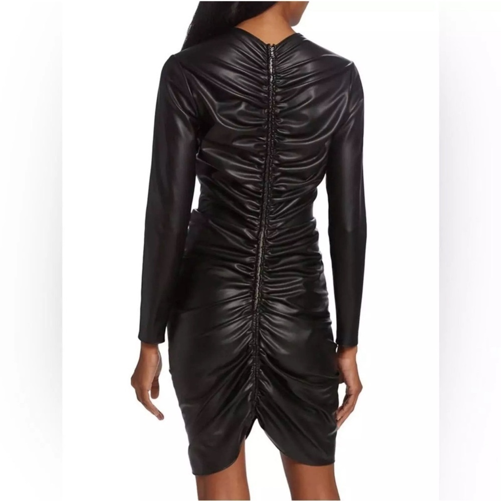 VERONICA BEARD Grunge Moto Indie Sleaze Faux Leather Ruched Mini Dress Black NEW - Picture 2 of 16